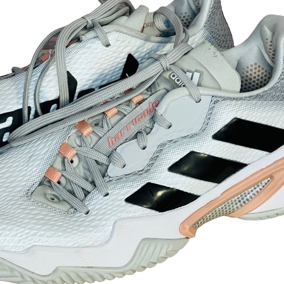 Adidas BARRICADE Tennis Shoe White/Silver/Ambient Blush Size 7 - Picture 3 of 9